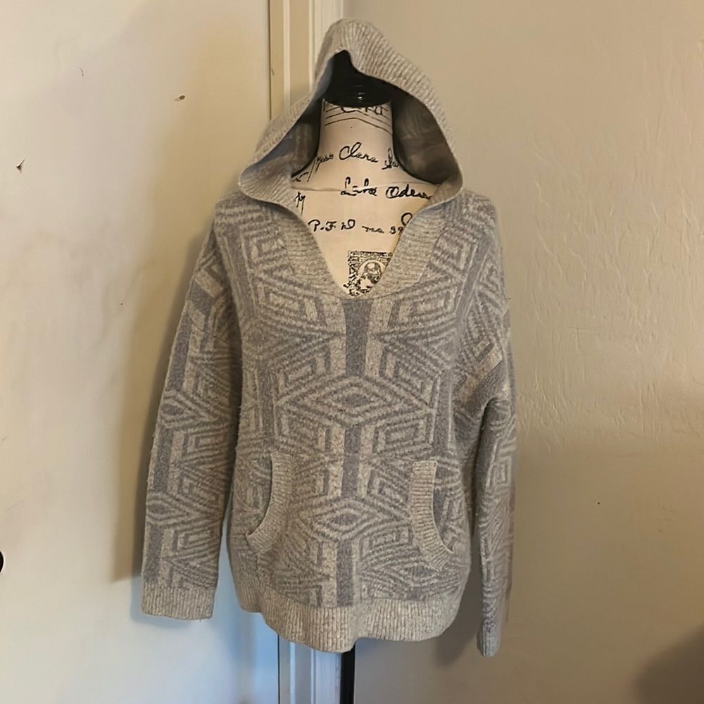 Free People Gray Hooded Print Design Sweatshirt Boho Casual Festival Concert
